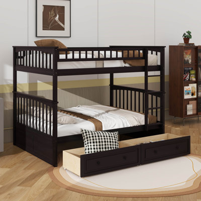 Full-On-Full Bunk Bed With Integrated Drawers, Featuring Convertible Bed Setup