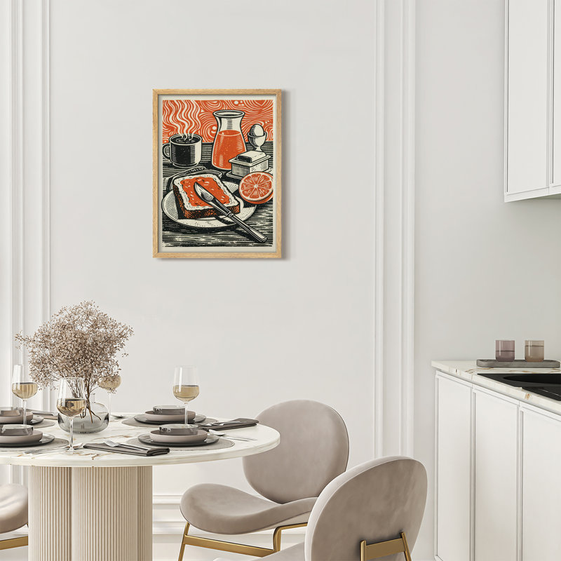 Retro Breakfast Still Life Framed Wall Art Prints - Coffee Toast Kitchen Dining Room, H 14 po x l 11 po, Naturel