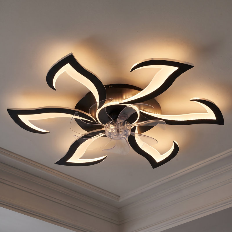 Ventilateur de plafond moderne encastré de 32 pouces avec lumière DEL et télécommande (noir)