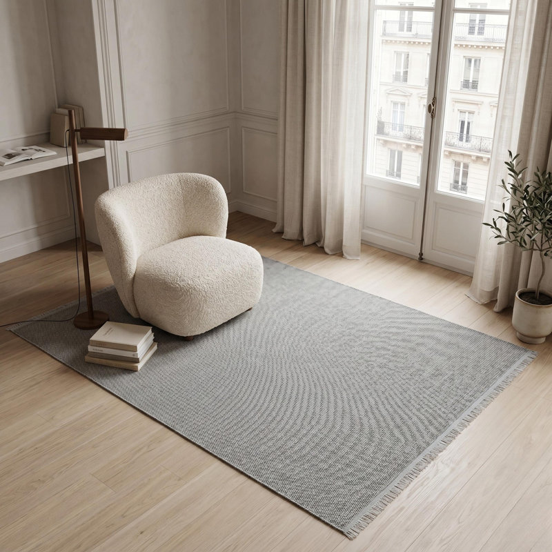 Tapis de corridor gris texturé à tissage plat en polypropylène tissé à la machine, Runner — 2'7" x 6'7"