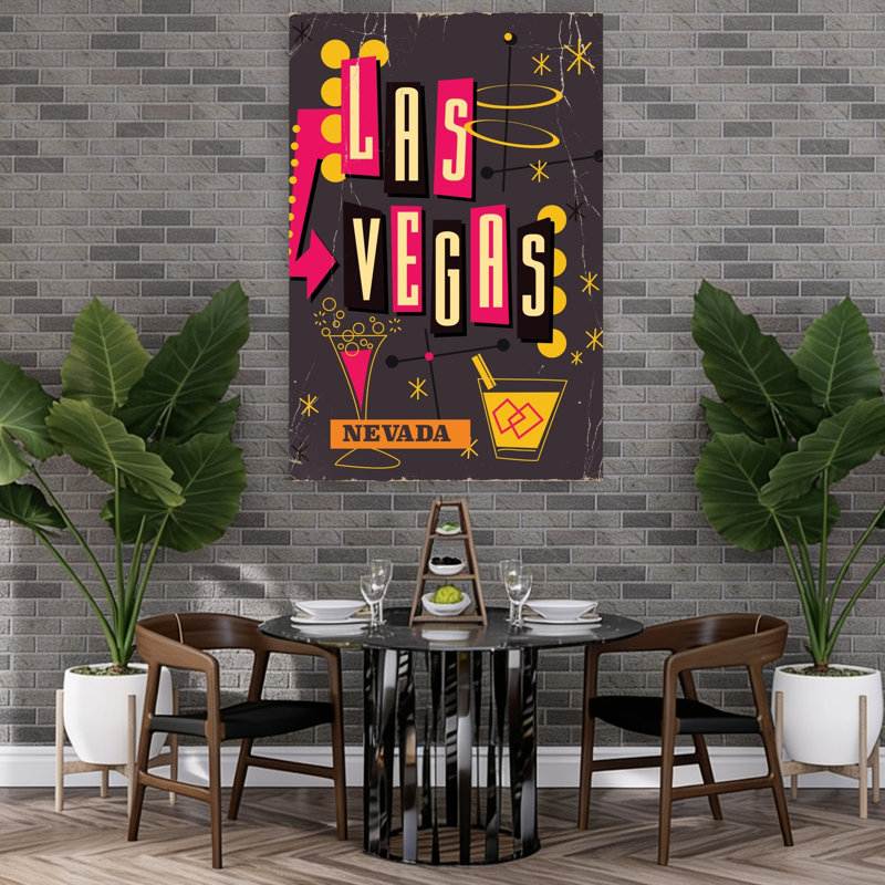 Retro Las Vegas Cocktails Abstract Classic Retro City Wall Art Print 1 Piece Wrapped Canvas Wall Art, 152.4cm H x 101.6cm W