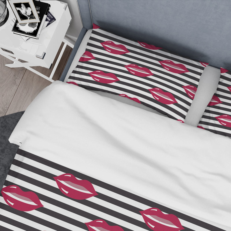Ensemble de housse de couette de style mid-century à la mode lèvres, Housse de couette très grand + 2 taies décoratives