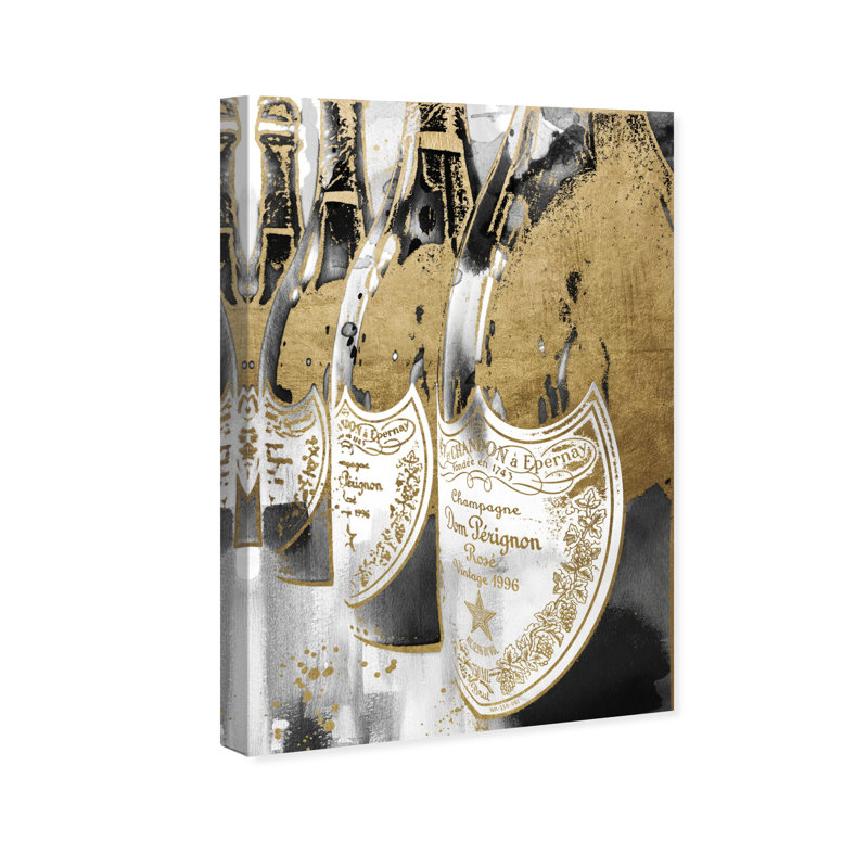 «Drinks and Spirits Golden Champagne Feast Glam», impression, H 54 po x l 36 po