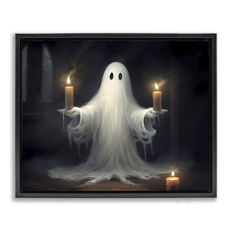 Cadre flottant Spooky Candlelit Ghost, design par LSR Design Studio, Cadre flottant noir de jais, H 17 po x l 21 po