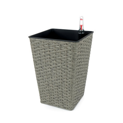 2 Hand Woven Self-Watering Planters - Gray For Indoor And Outdoor Beauty Stabilized Construction Smart Planter Duo & Weather Easy To Care