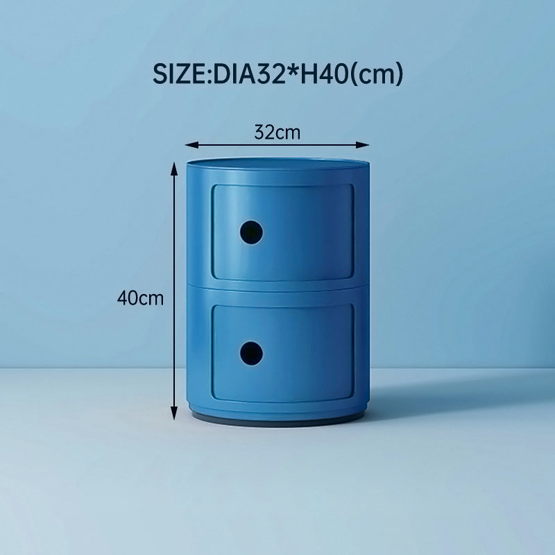 2-Shelf Round Side Table with Storage, Blue