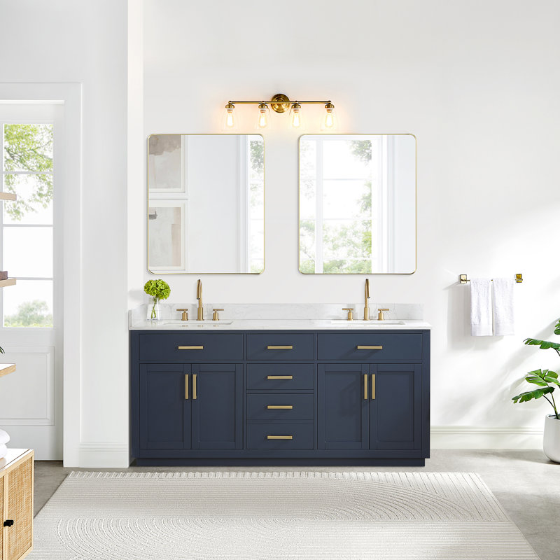 Ensemble de meuble-lavabo double 72 po Gavino, Bleu, Doré