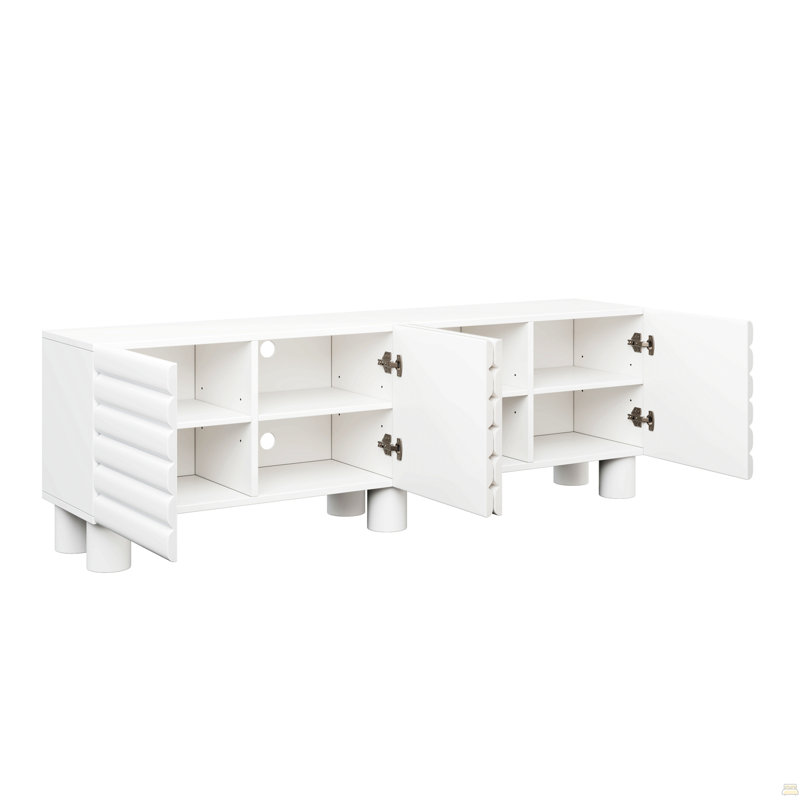 TV Cabinet With Adjustable Shelves, TV Stand With 4 Cabinets For Tvs Up To 75", Solid Media Console, White