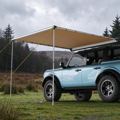 Roof Rack Mount Vehicle Side Awning, Canopy Telescopic Poles & Staking Kit, Gray