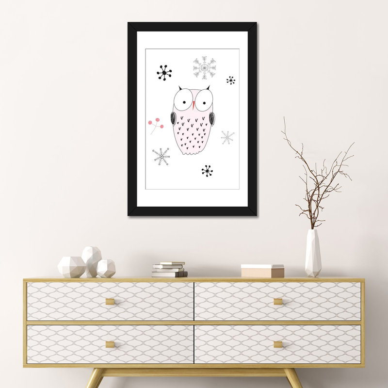 " Owl III ", 32" H x 24" W x 1" D, Black Framed Fine Art Paper, White