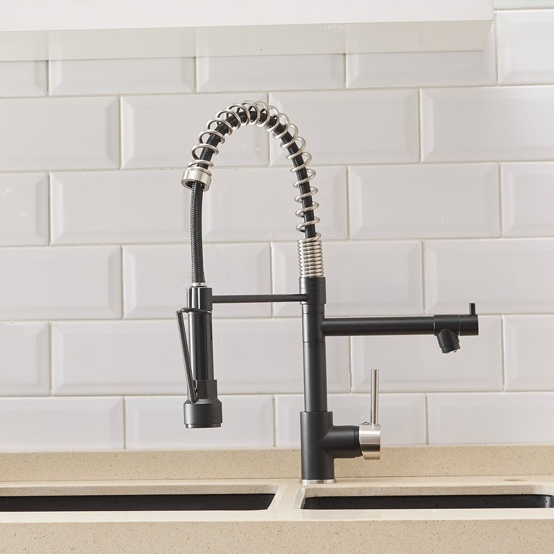 Fapully Pull Down Kitchen Faucet, Matte Black/Brushed Nickel
