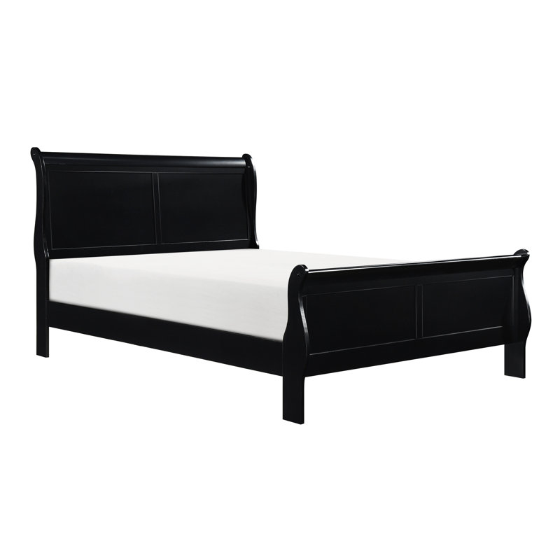 Lit grand classique en noir, style traditionnel avec tête de lit, unité de rails