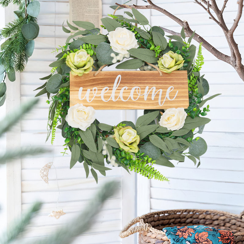 Faux Lighted Rose 45cm Wreath