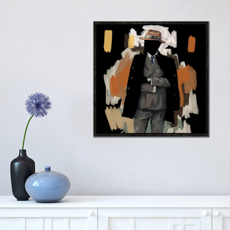 The Overcoat - Painting on Canvas, Black Floater Framed, 45.72cm H x 45.72cm W x 3.81cm D