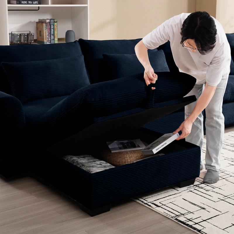 Abbey Beige Deep Seat Couch With Corduroy Upholstery Comfy And Storage - Ideal For Office Use, Blue