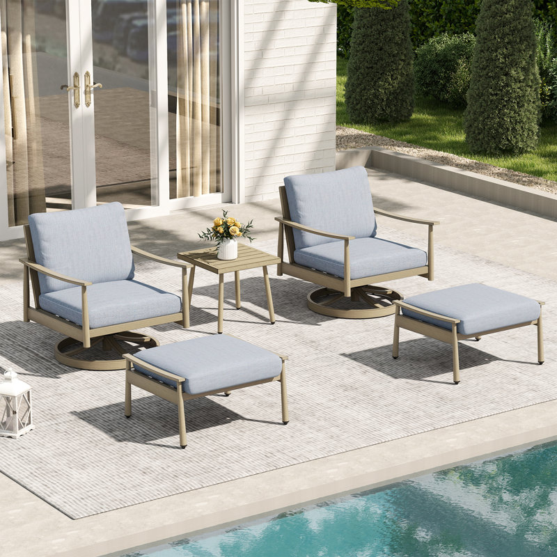 Mariene 2 - Person Patio Conversation Set with Cushions, Blue, Brown