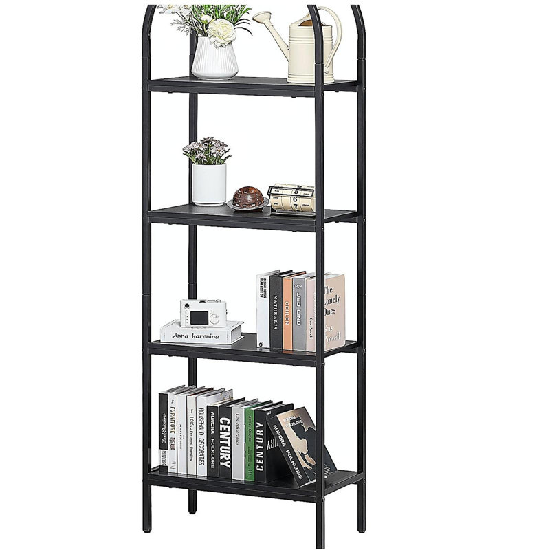 Metal Bookshelf, 4-Tier Arched Industrial Bookshelf, Small Rustic Vintage Storage Bookcase with Open Shelves, Freestanding Display Shelving Unit Storage Rack