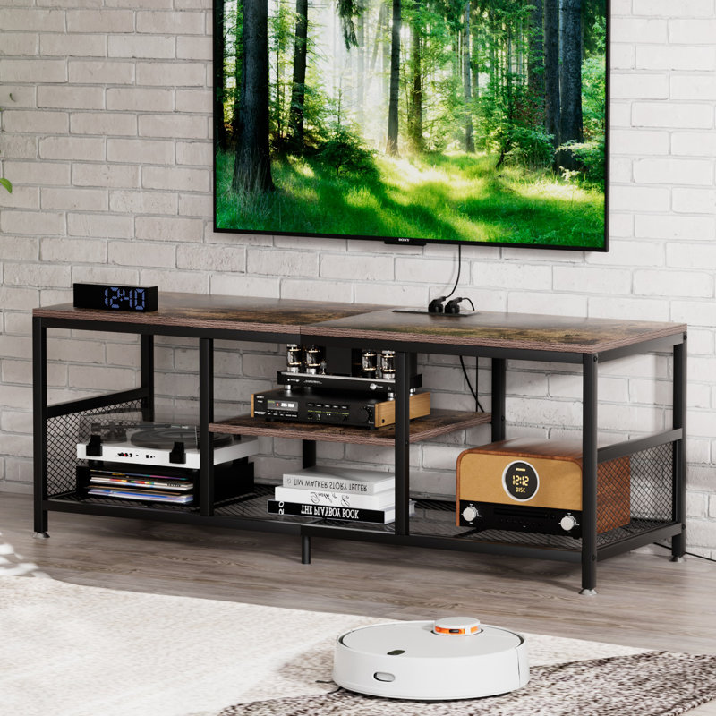 Meuble télé avec prises de courant, Brun, 55.11"