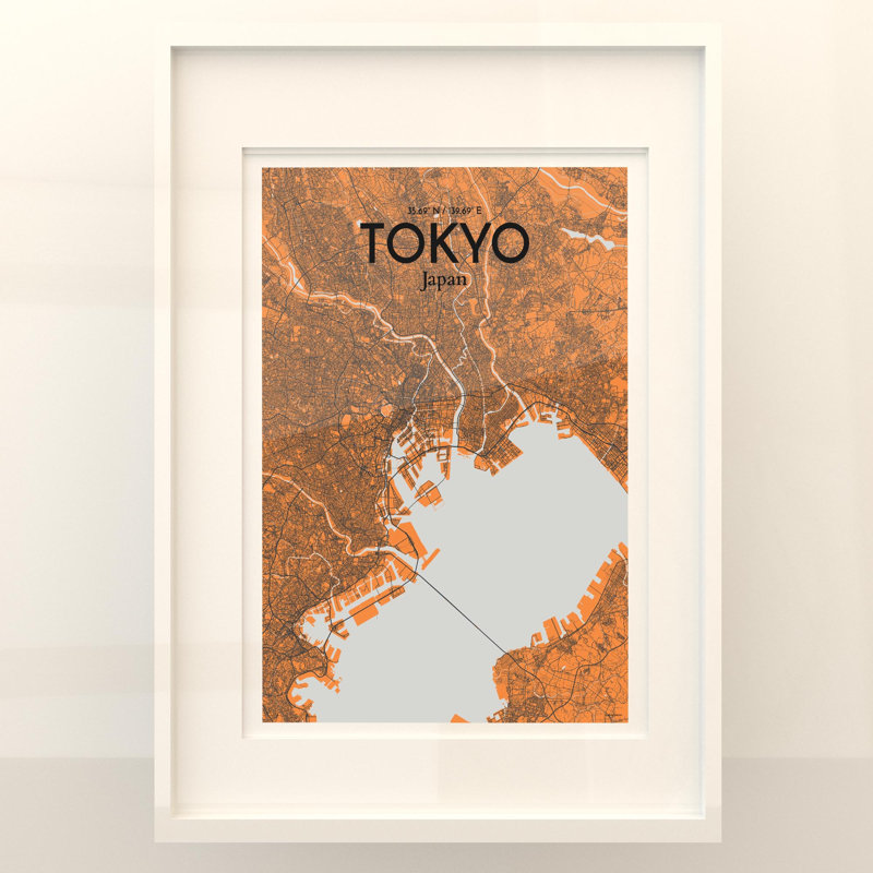 Tokyo City Map in Orange 1 Piece Wall Art, 27.6cm H x 19.7cm W x 0.05cm D