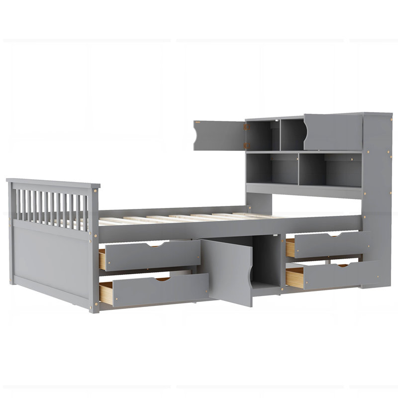 Structure de lit plateforme avec bibliothèques et tablettes de rangement Captain