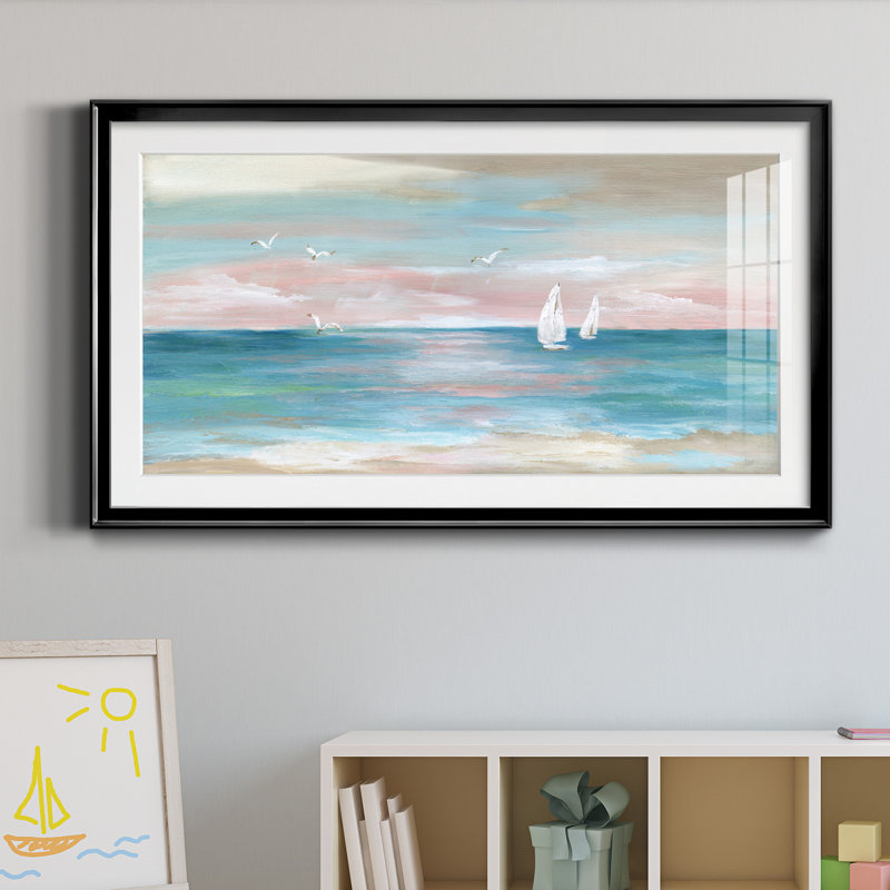Coucher de soleil pastel - reproduction d'art encadrée de qualité supérieure - prête à être accrochée, Cadre noir
