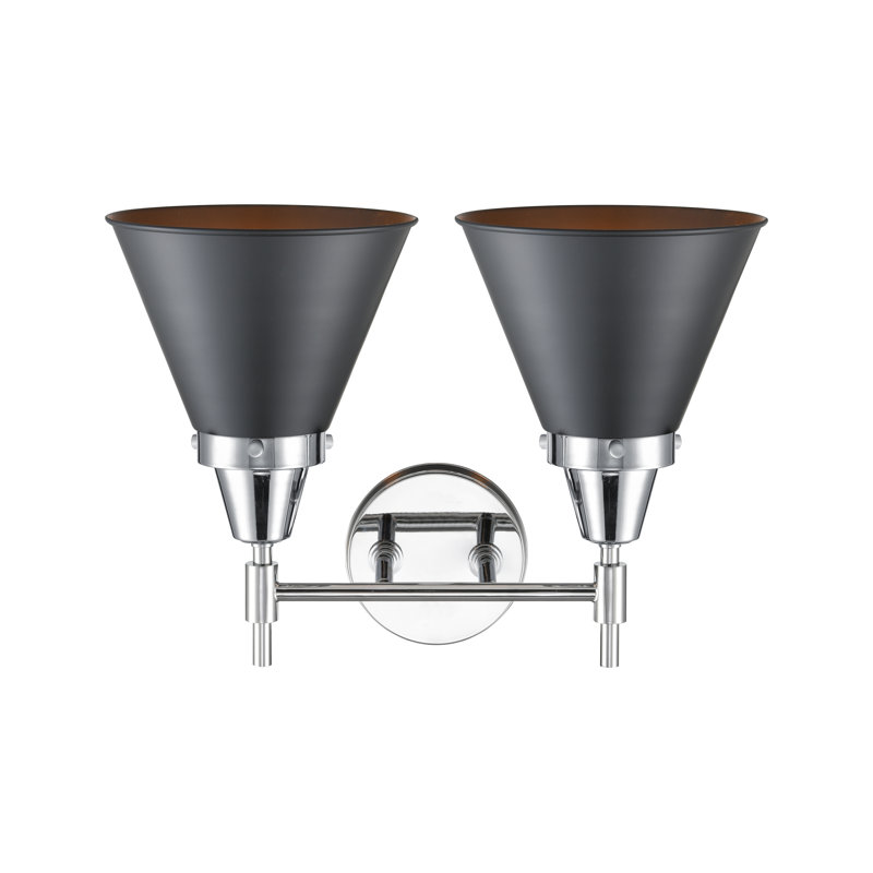 Éclairage pour meuble-lavabo à 2 lumières à intensité variable Gayle, Noir mat, Ampoule DEL rétro 4 watts, Chrome poli