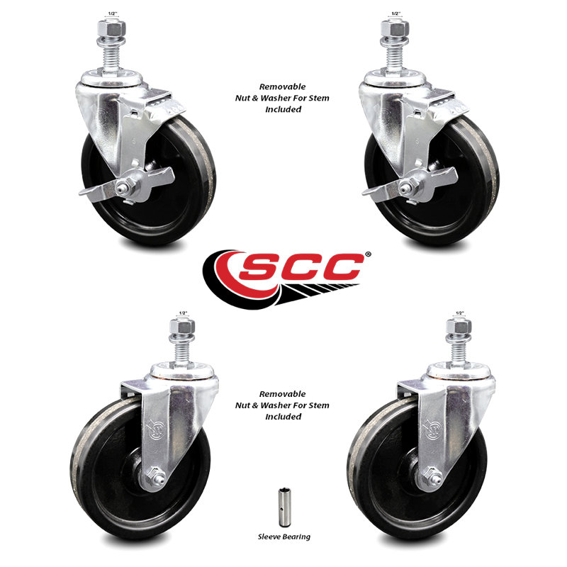 ½ Inch Threaded Stem Caster Set 2 Brakes SCC