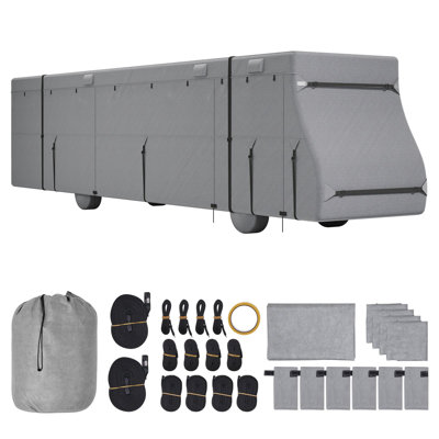 Housse de camping-car de classe A, housse de camping-car 40-43 pi, housse de camping-car en tissu non tissé, imperméable, coupe-vent et anti-déchirure, housse de camping-car avec sac de rangement, patchs de réparation, sangles et couvre-pneus