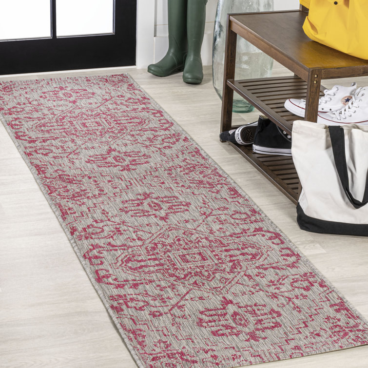 Truman Bohemian Medallion Textured Weave Light Gray/Fuchsia Indoor/Outdoor Rug