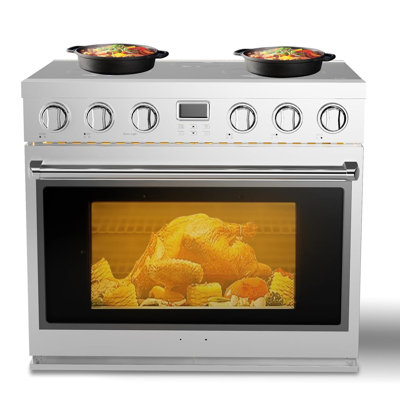 Cuisinière électrique 36 po avec 5 éléments chauffants, four à convection, capacité de 6,0 pi³, 6 fonctions - Professionnel avec plateau en verre lisse, acier inoxydable