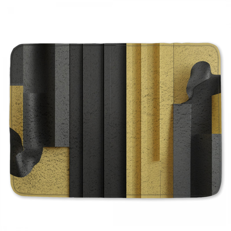 Tapis de bain abstrait noir et jaune, L 24 po x L 17 po