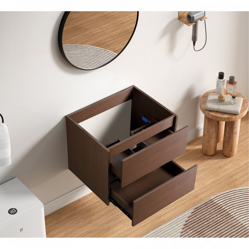 Meuble-lavabo mural brun foncé, assemblage facile, tiroir à fermeture en douceur avec glissières de qualité supérieure, fabrication en bois robuste, emballage sécuritaire sans lavabo