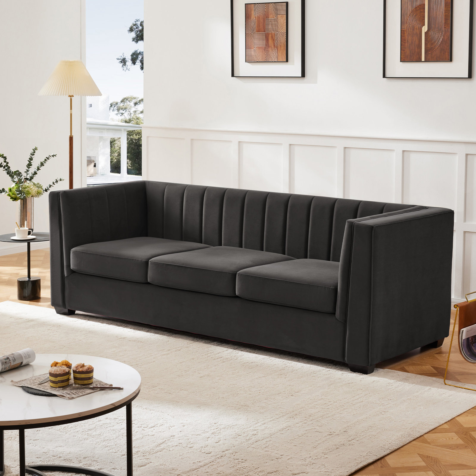 89" Velvet Sofa, Black Velvet
