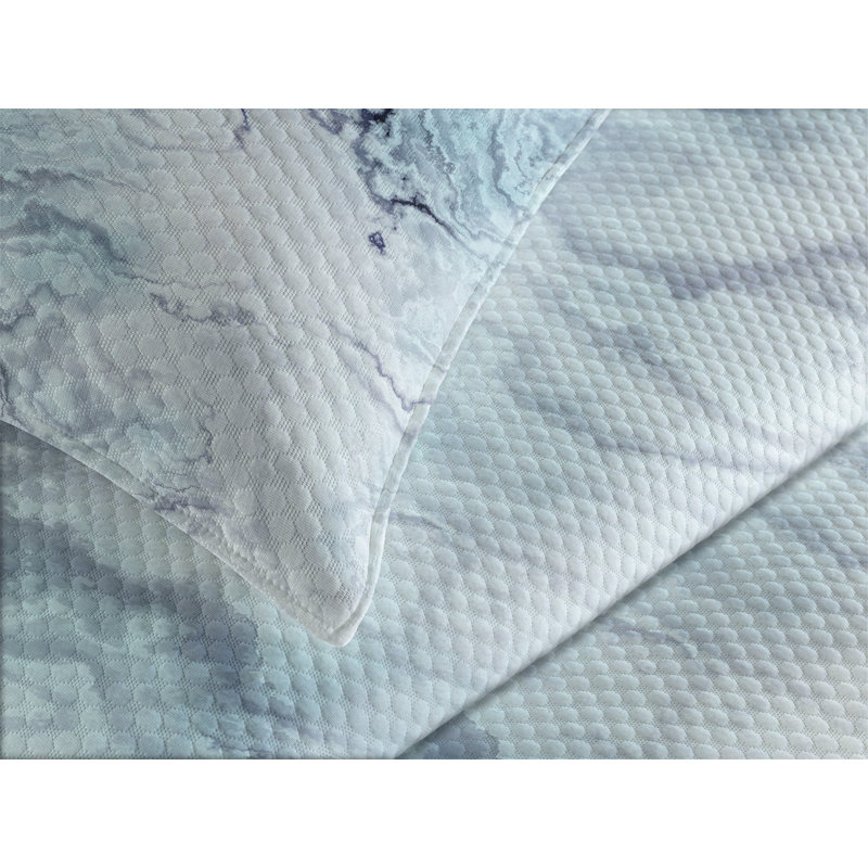 Ambesonne Marble Print Bedspread Set Soft Ottoman Pale Blue Grey Mint, King Bedspread + 2 Standard Shams