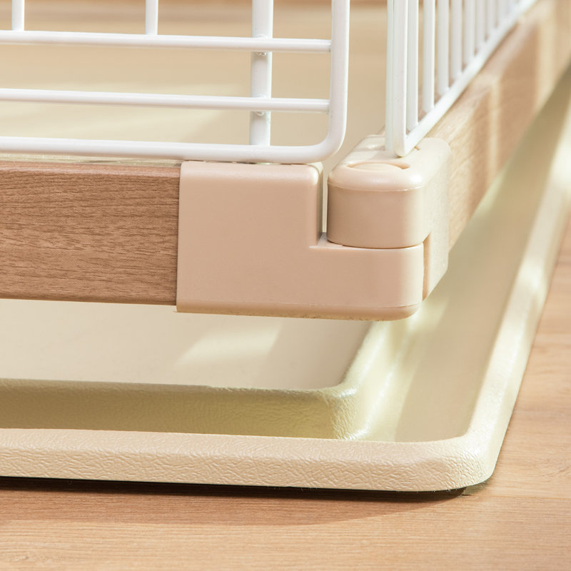Medium Light Brown and White Metal Pet Playpen with Sliding Door