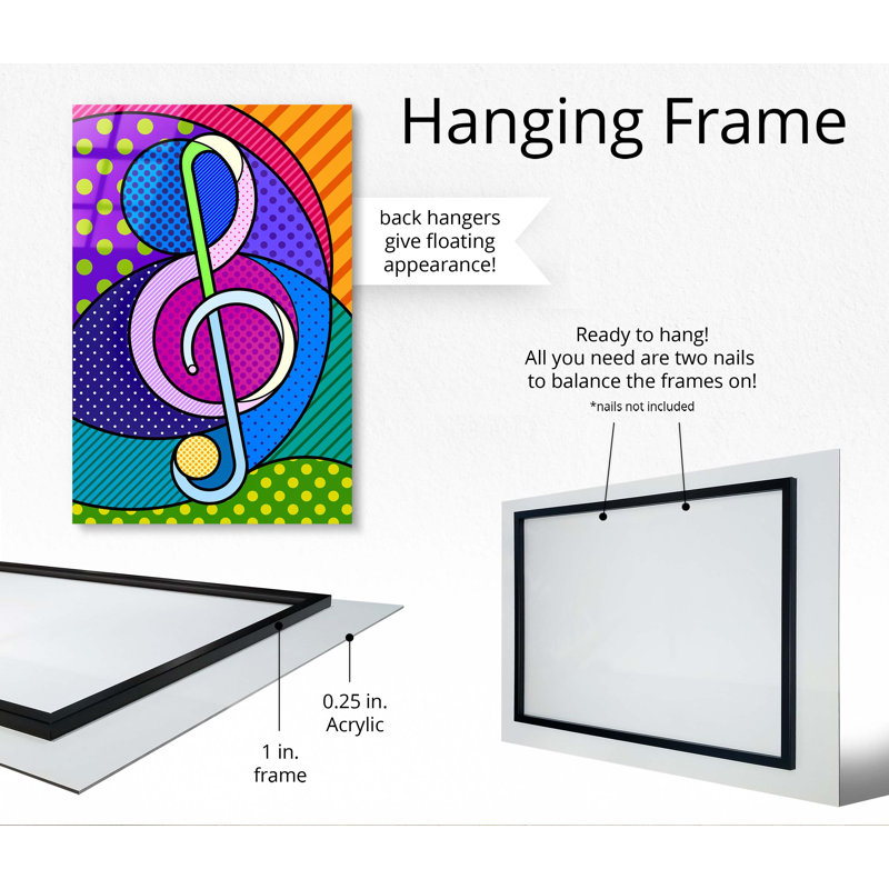 «Colorful Treble Clef», note de musique sur acrylique, H 36 po x l 24 po x P 1 po
