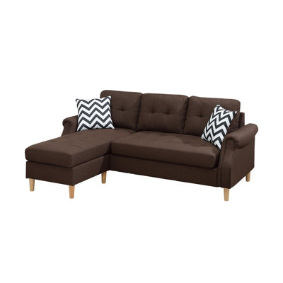 Dark Coffee Modern Corner Sectional Sofa with Reversible Chaise, Polyfiber Upholstered Tufted Back Living Room Furniture