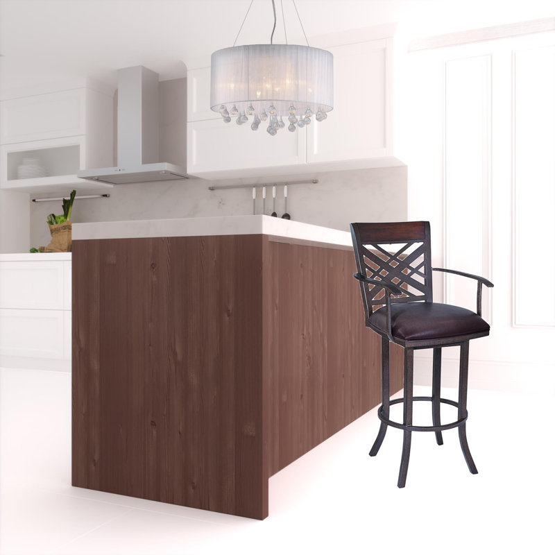 Chaise de bar 41 po en similicuir et fer brun