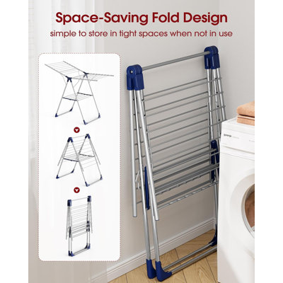 Clothes Drying Rack with Height-Adjustable Wings, Metal Foldable Laundry Dryer Stand
