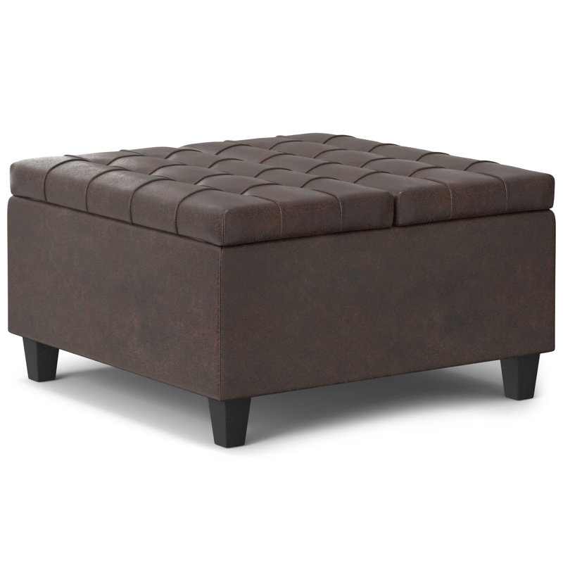 Harrison Distressed Brown Tufted Vegan Leather Storage Ottoman