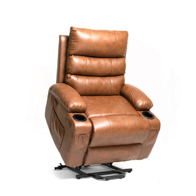 21"Seat Width,Large Size Electric Power Lift Recliner Chair Sofa For Elderly, 8 Point Vibration Massage And Lumber Heat, Remote Control, Side Pockets And Cup Holders, Cozy Fabric, Overstuffed Arm Pu
