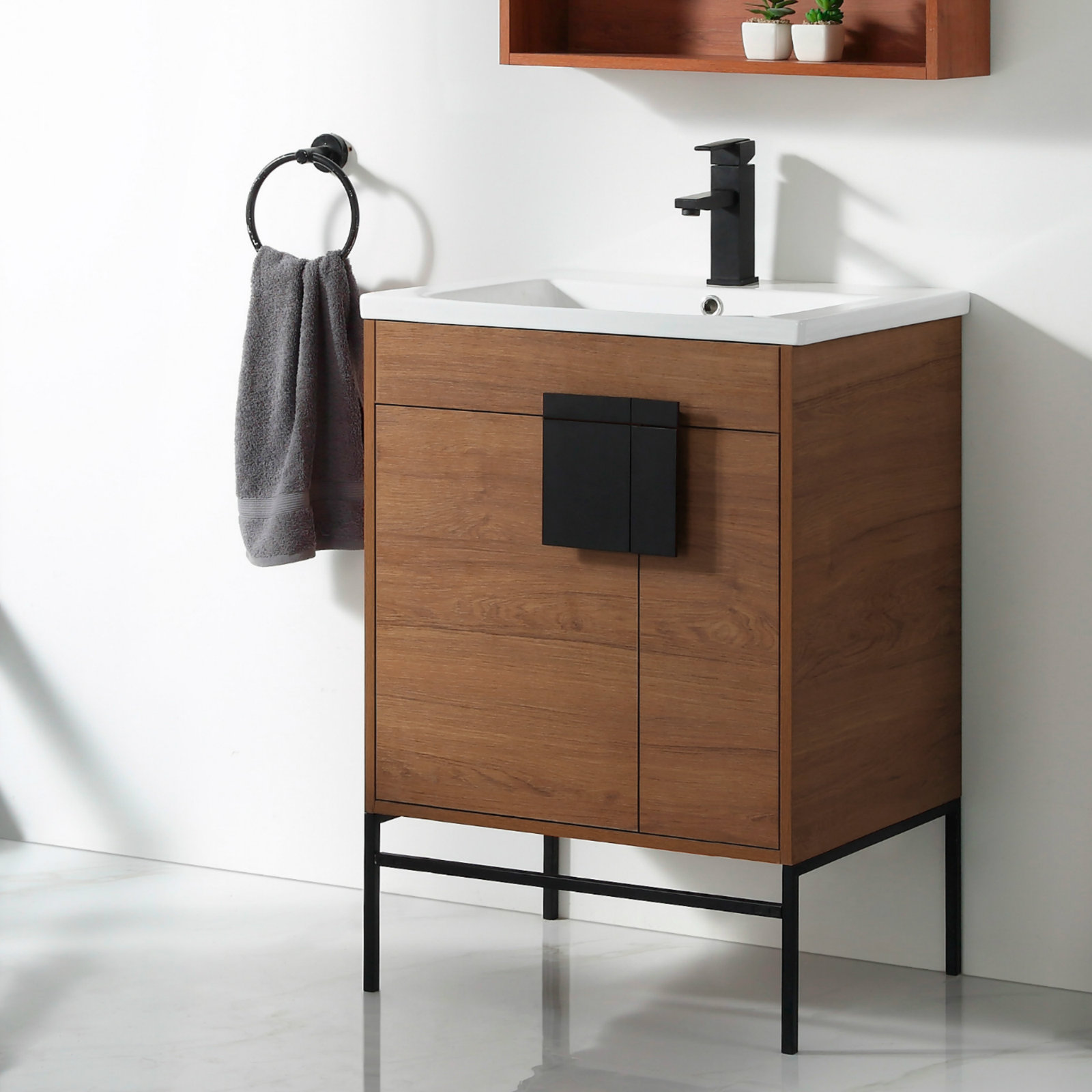 Maisie 24'' Single Bathroom Vanity, Black Matte, Walnut