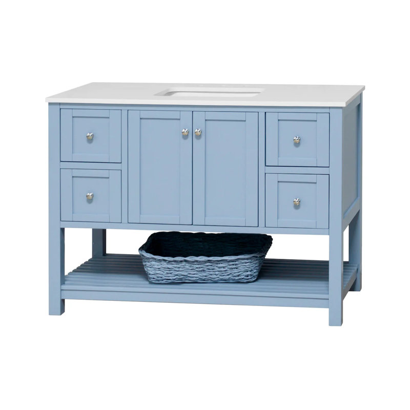 Ensemble de meuble-lavabo simple 48 po Binne, Bleu poudré, Blanc d'ingénierie