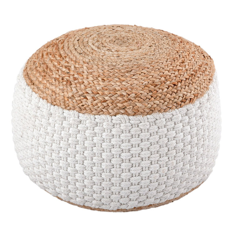 Iyana 50cm Wide Pouffe Ottoman, White/Beige