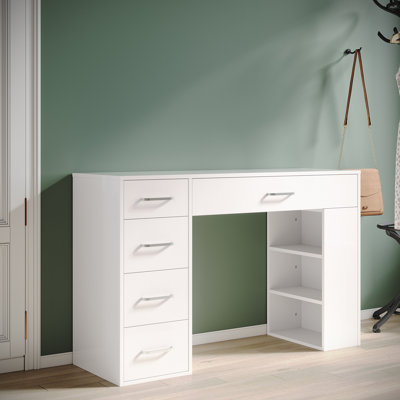 Full High Gloss Top Dressing Table with Grid Drawers, White
