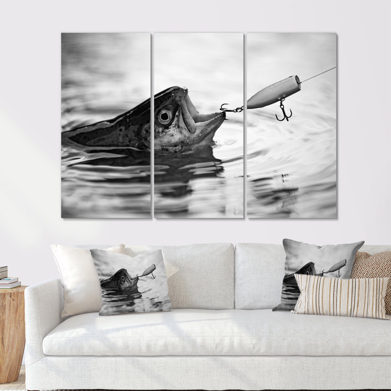 «Catching Bass Fish - Chasse et pêche», ensemble d'art mural, H 40 po x l 60 po