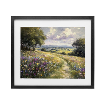 Peaceful Path Through Meadow Framed Print Under Glass, design by Petal Prints Design
