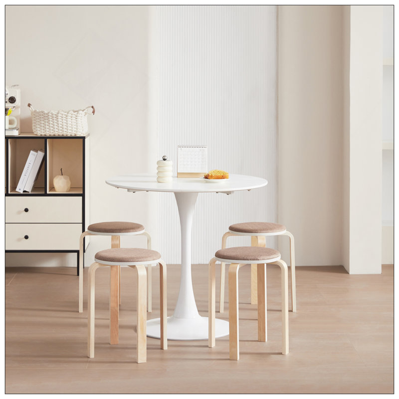 Ensemble de 4 tabourets empilables, chaises rondes sans dossier pour la salle à manger, la cuisine et la salle de classe (couleur café)