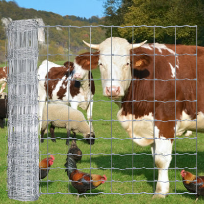 Cattle Fence, Farm Fence, Galvanized Woven Wire Fence Roll 4' x 50', 12.5/10 Gauge, Graduated Mesh (3.5"-8"), Animal Barrier for Cattle, Deer, Goats