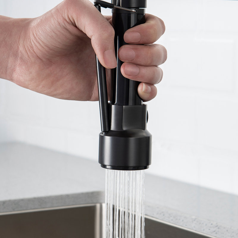 Matte Black Pull Down Kitchen Sink Faucet, Single Handle, Leak- Performance, Scratch- Coating, Diverse Water Settings, Simple Do-It-Yourself Install Faucet With Pull-Down , Handle Operation,
